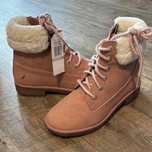 Nautica Zabra Youth Mauve,zipper & lace up, faux fur trim,rugged lug sole boots
